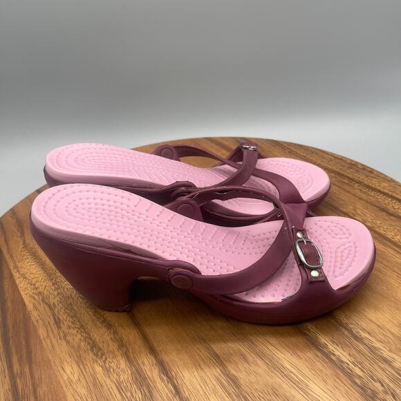 CROCS Shoes - Crocs Cypress Sandals Womens Size 9 Red Heels Slip On Comfort Casual Shoes